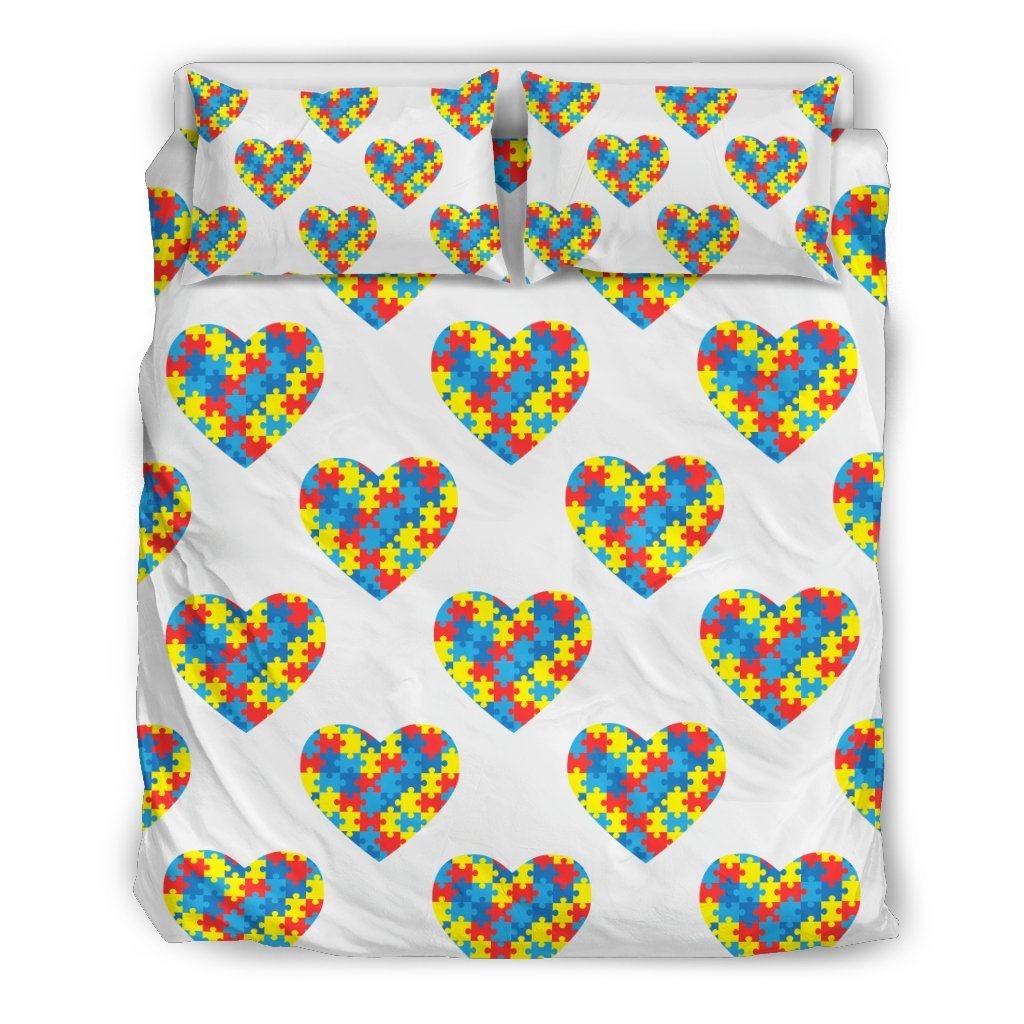 Autism Awareness Heart Design Print Duvet Cover Bedding Set