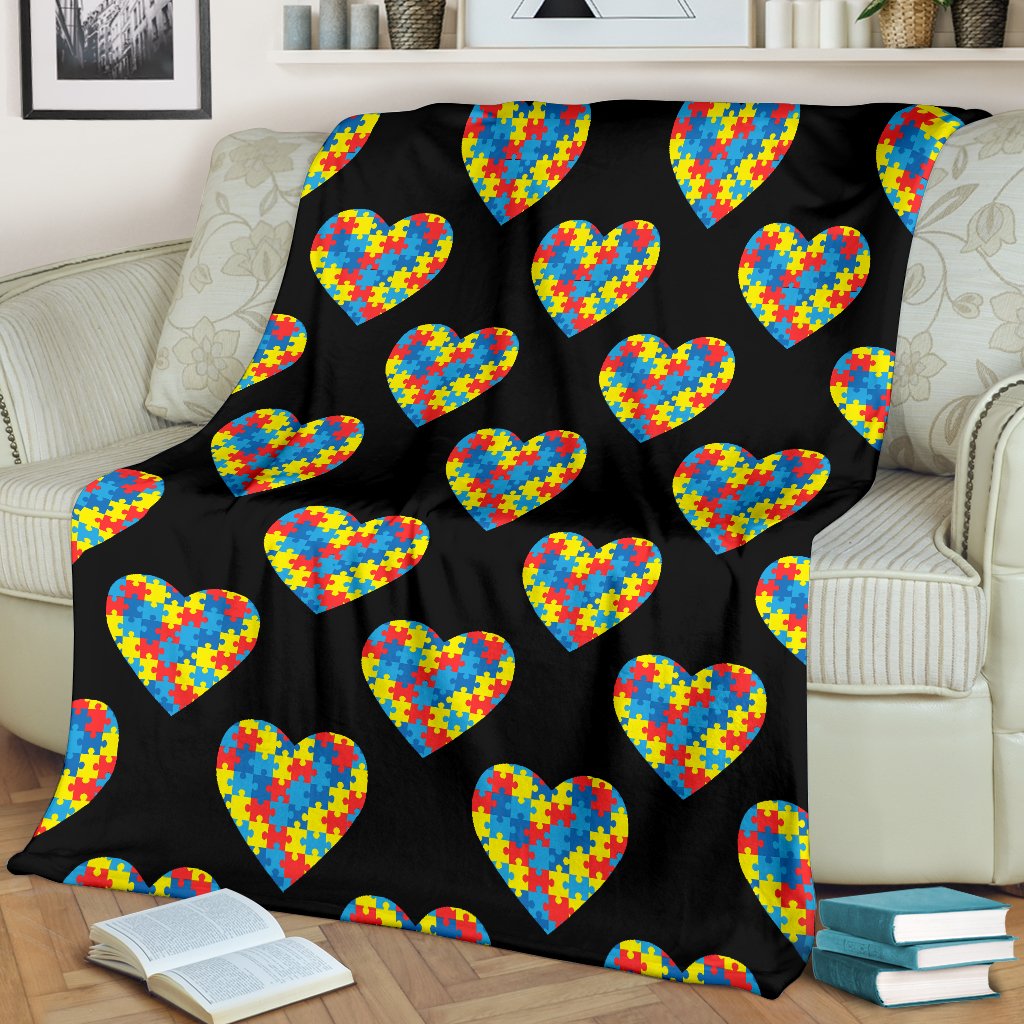 Autism Awareness Heart Design Print Fleece Blanket