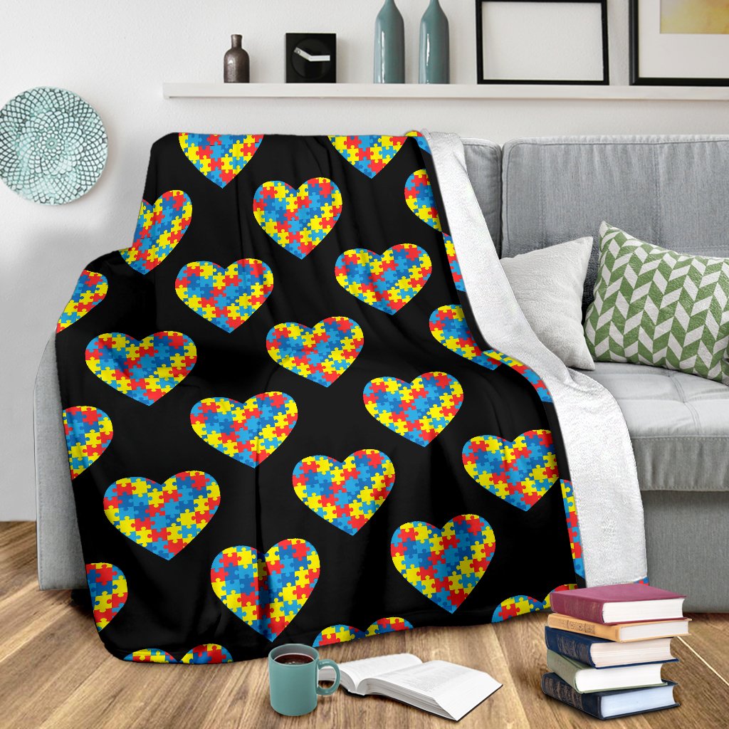 Autism Awareness Heart Design Print Fleece Blanket