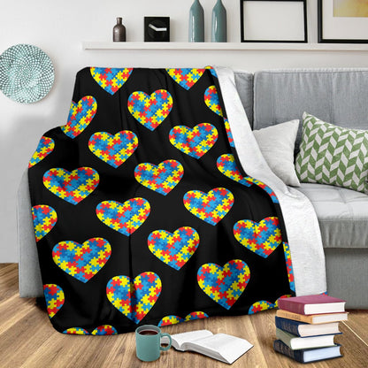 Autism Awareness Heart Design Print Fleece Blanket