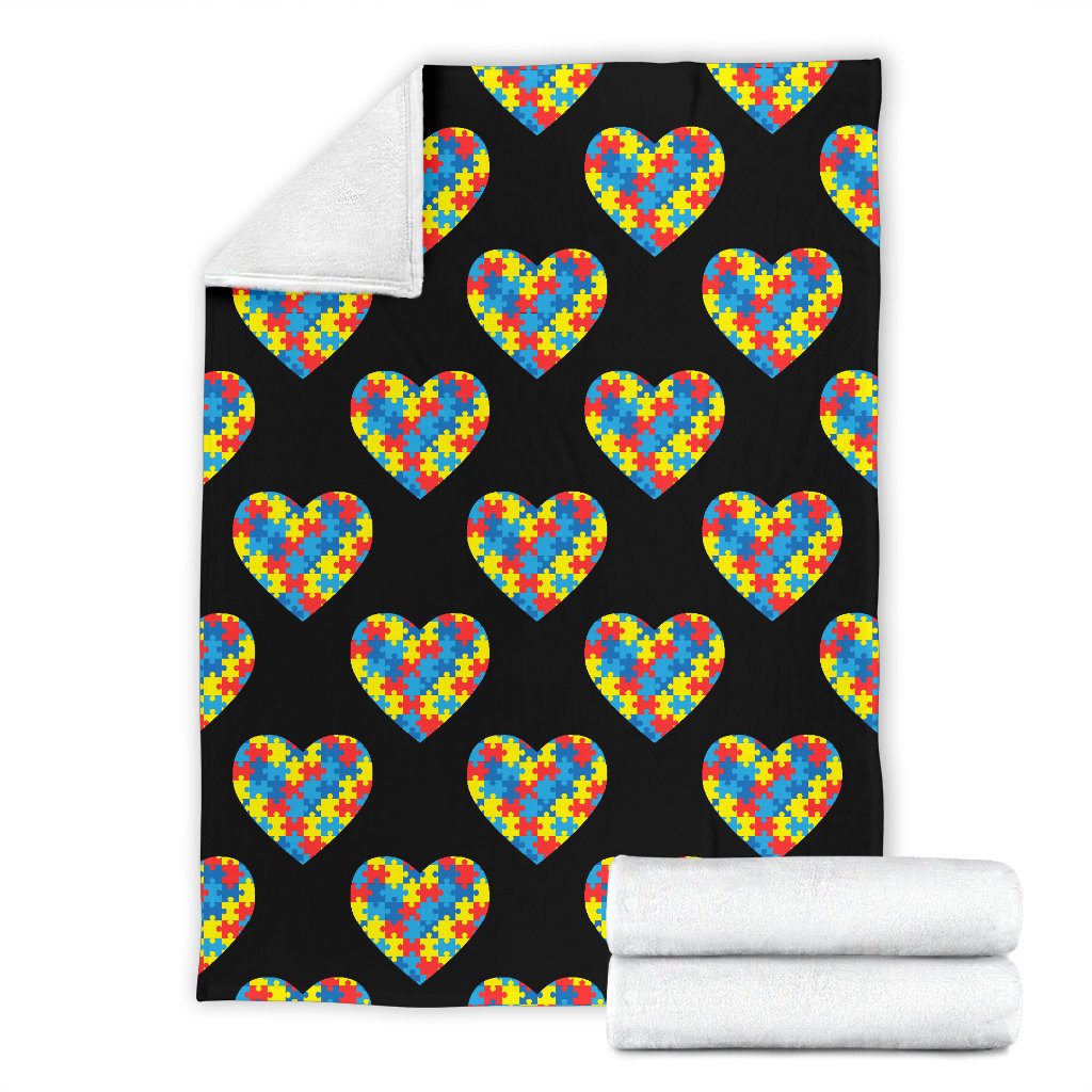 Autism Awareness Heart Design Print Fleece Blanket