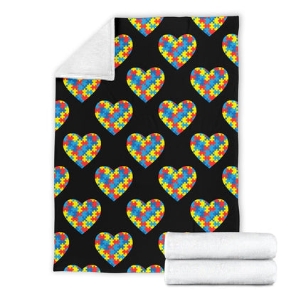Autism Awareness Heart Design Print Fleece Blanket