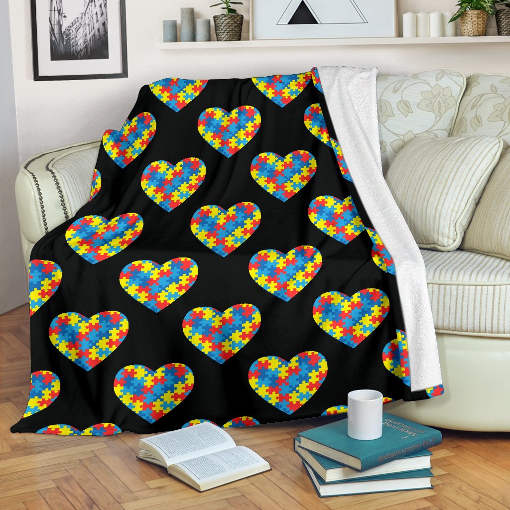 Autism Awareness Heart Design Print Fleece Blanket