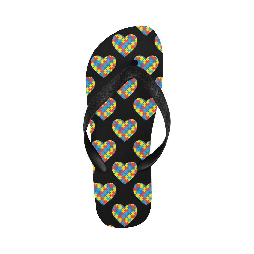 Autism Awareness Heart Design Print Flip Flops-JTAMIGO.COM