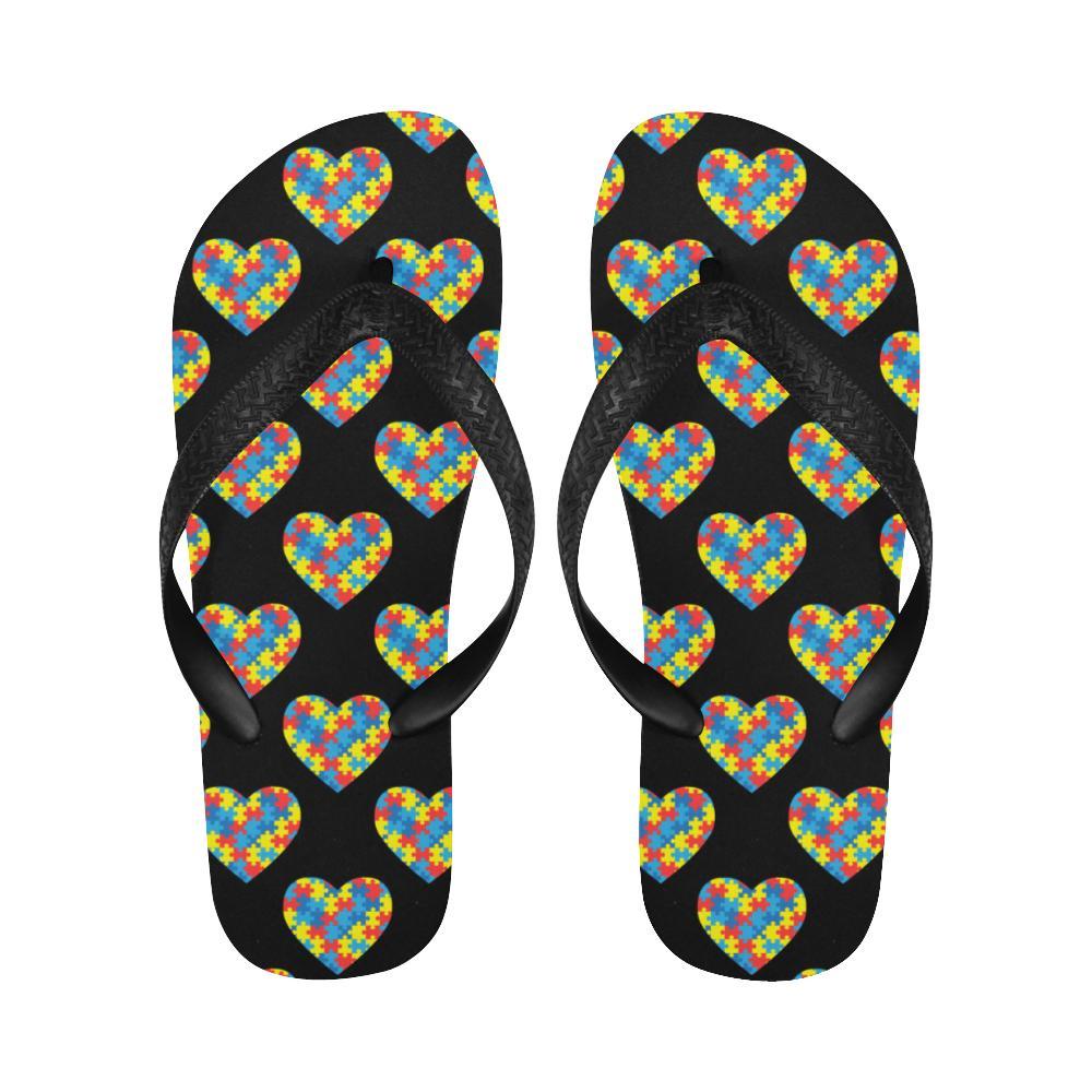 Autism Awareness Heart Design Print Flip Flops-JTAMIGO.COM