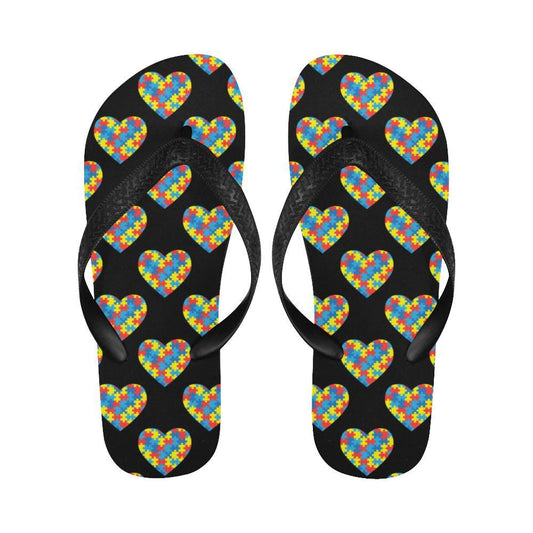 Autism Awareness Heart Design Print Flip Flops-JTAMIGO.COM