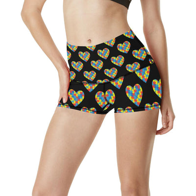 Autism Awareness Heart Design Print High Waisted Spandex Shorts-JTAMIGO.COM