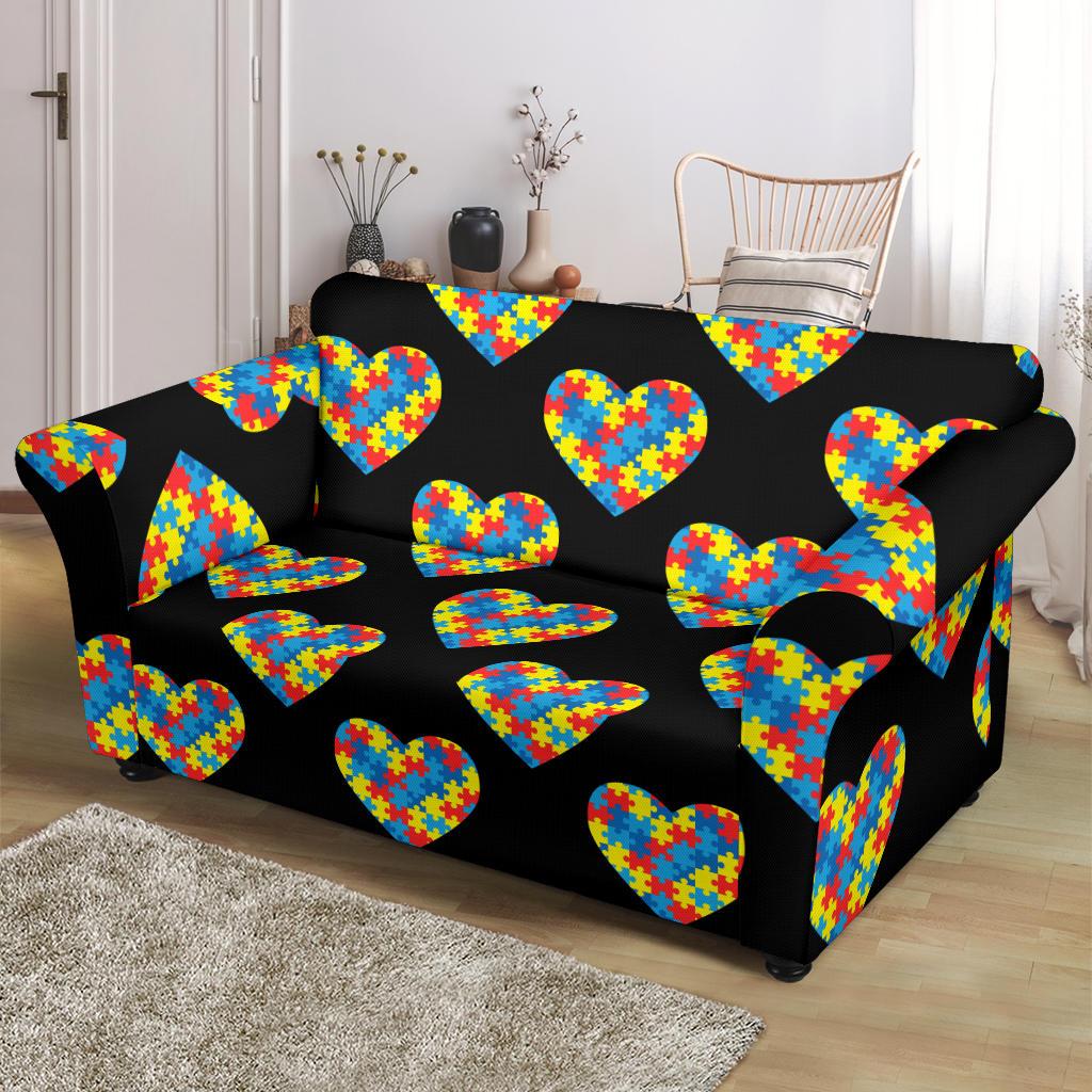 Autism Awareness Heart Design Print Loveseat Slipcover-JTAMIGO.COM