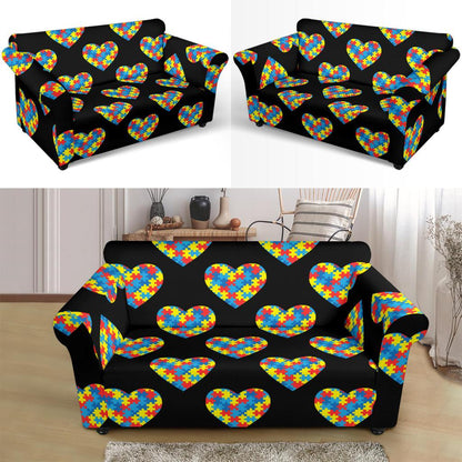 Autism Awareness Heart Design Print Loveseat Slipcover-JTAMIGO.COM