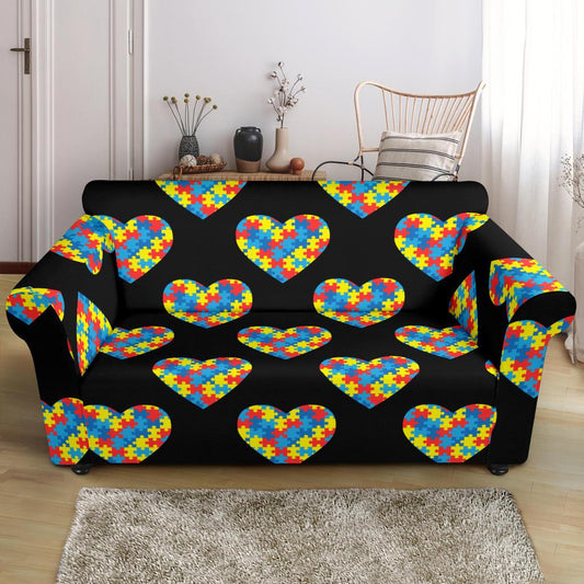 Autism Awareness Heart Design Print Loveseat Slipcover-JTAMIGO.COM