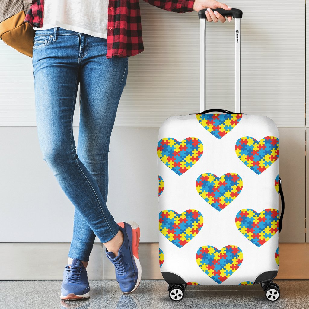 Autism Awareness Heart Design Print Luggage Cover Protector