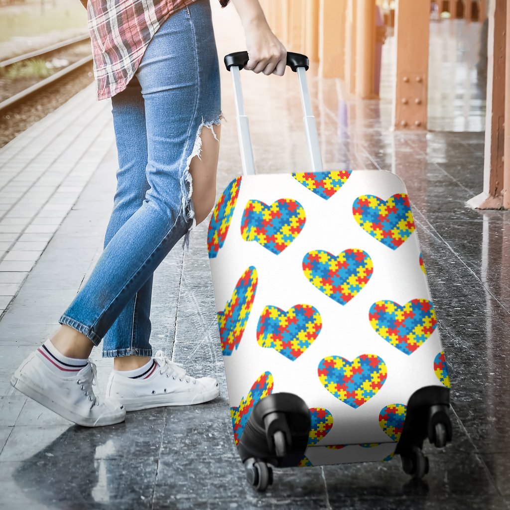 Autism Awareness Heart Design Print Luggage Cover Protector
