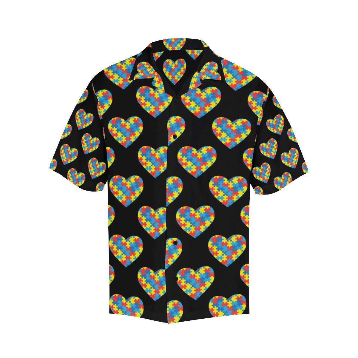 Autism Awareness Heart Design Print Men Aloha Hawaiian Shirt