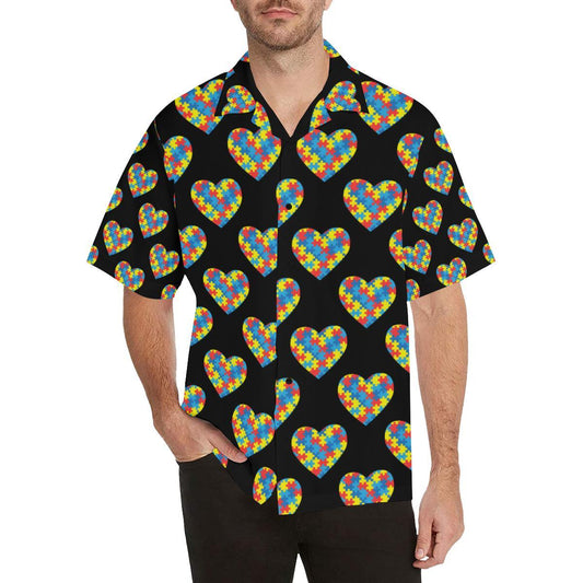 Autism Awareness Heart Design Print Men Aloha Hawaiian Shirt
