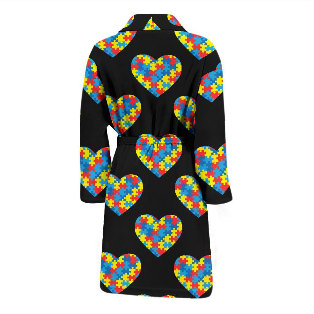 Autism Awareness Heart Design Print Men Bath Robe-JTAMIGO.COM