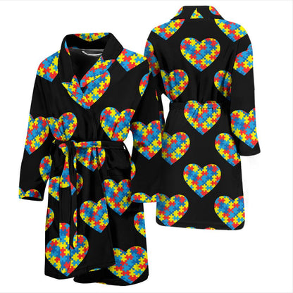Autism Awareness Heart Design Print Men Bath Robe-JTAMIGO.COM