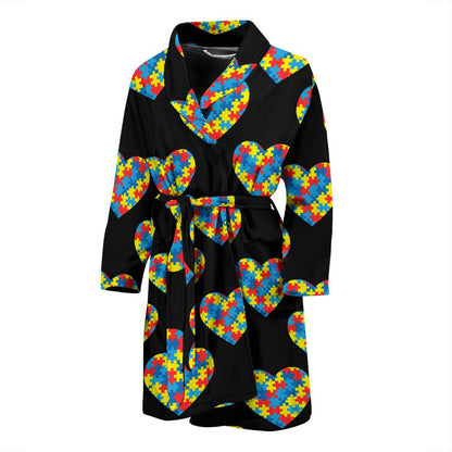 Autism Awareness Heart Design Print Men Bath Robe-JTAMIGO.COM