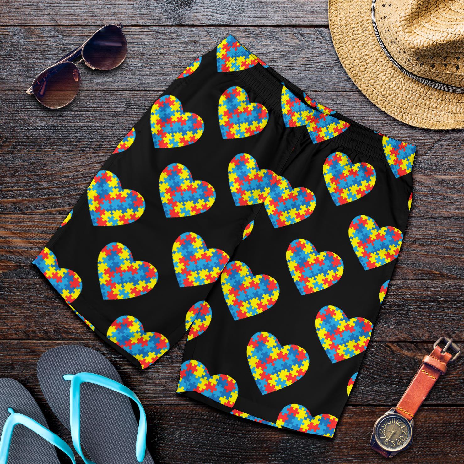 Autism Awareness Heart Design Print Mens Shorts-JTAMIGO.COM