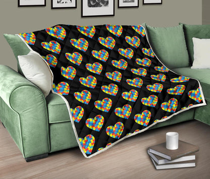 Autism Awareness Heart Design Print Premium Quilt-JTAMIGO.COM