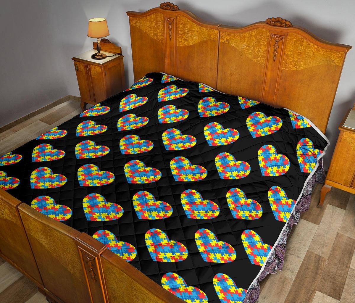 Autism Awareness Heart Design Print Premium Quilt-JTAMIGO.COM