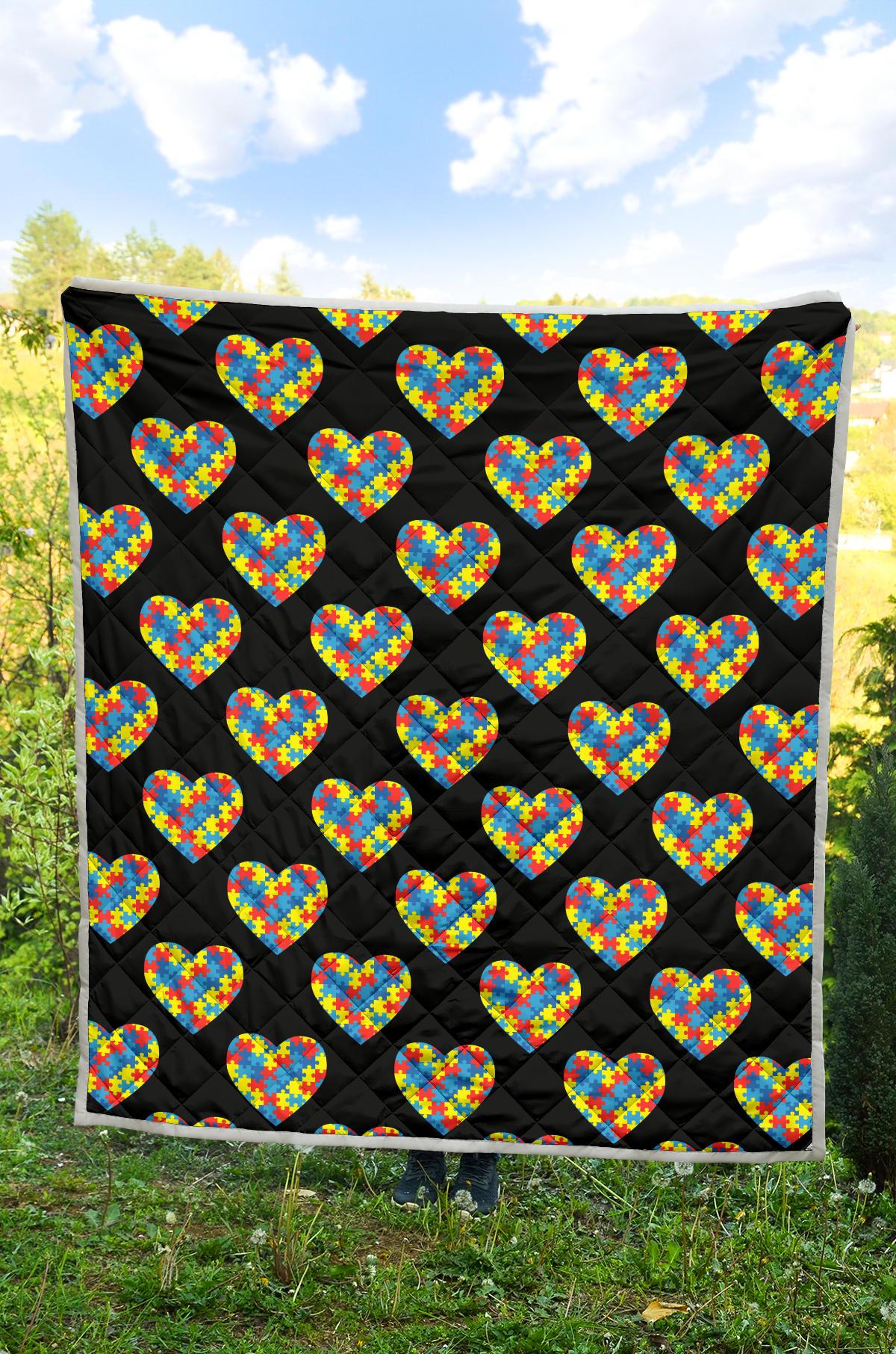Autism Awareness Heart Design Print Premium Quilt-JTAMIGO.COM