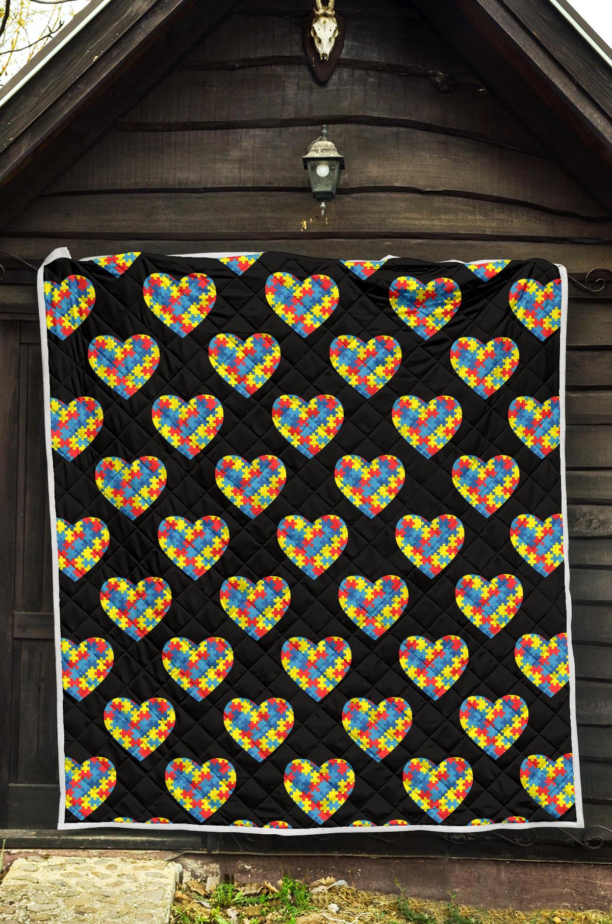 Autism Awareness Heart Design Print Premium Quilt-JTAMIGO.COM