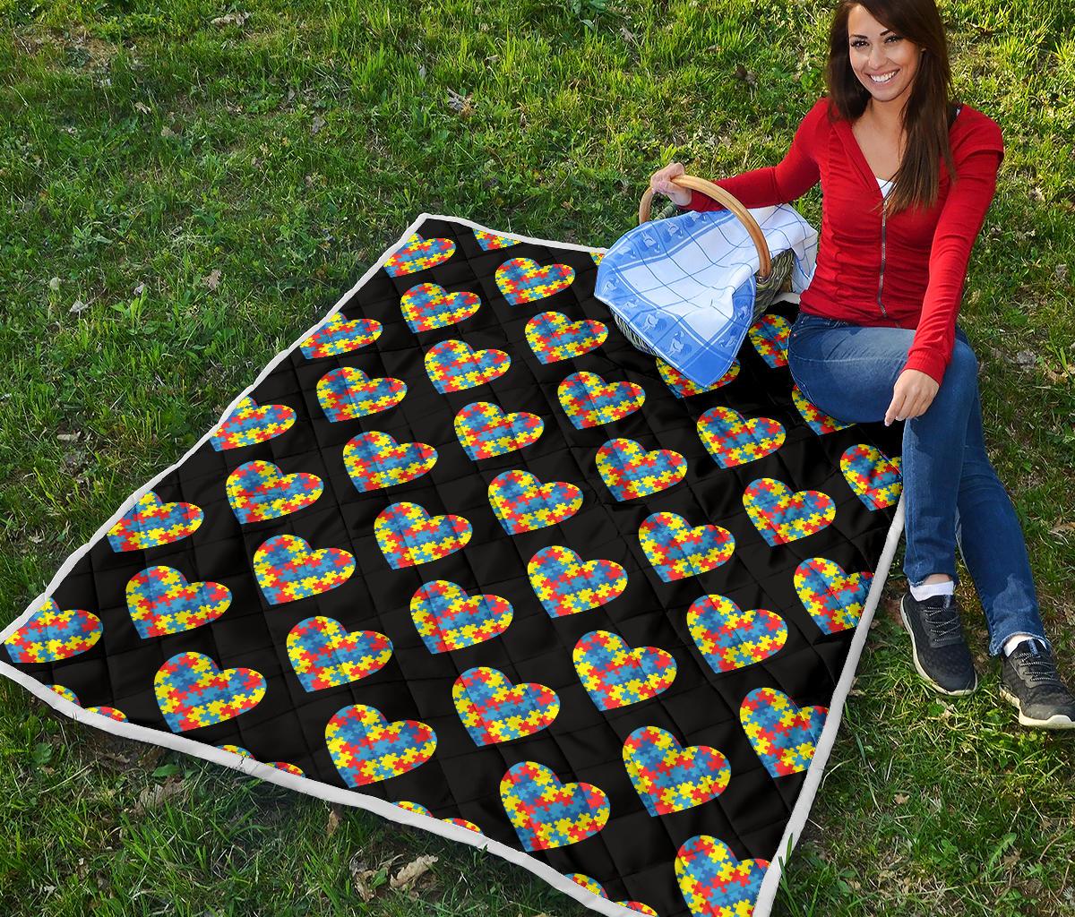 Autism Awareness Heart Design Print Premium Quilt-JTAMIGO.COM