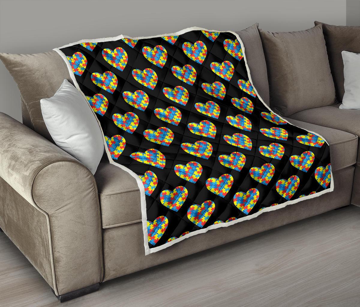 Autism Awareness Heart Design Print Premium Quilt-JTAMIGO.COM
