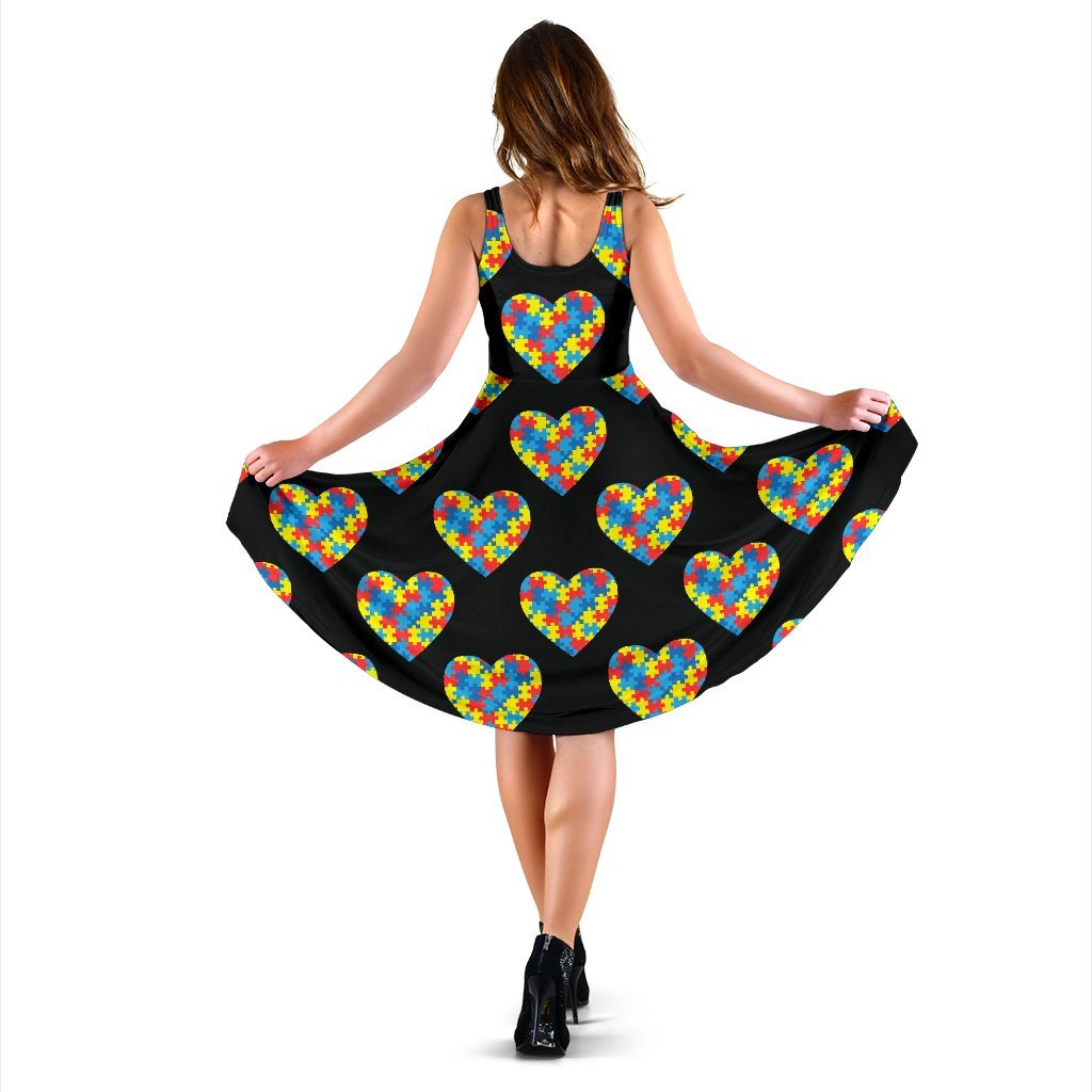 Autism Awareness Heart Design Print Sleeveless Dress