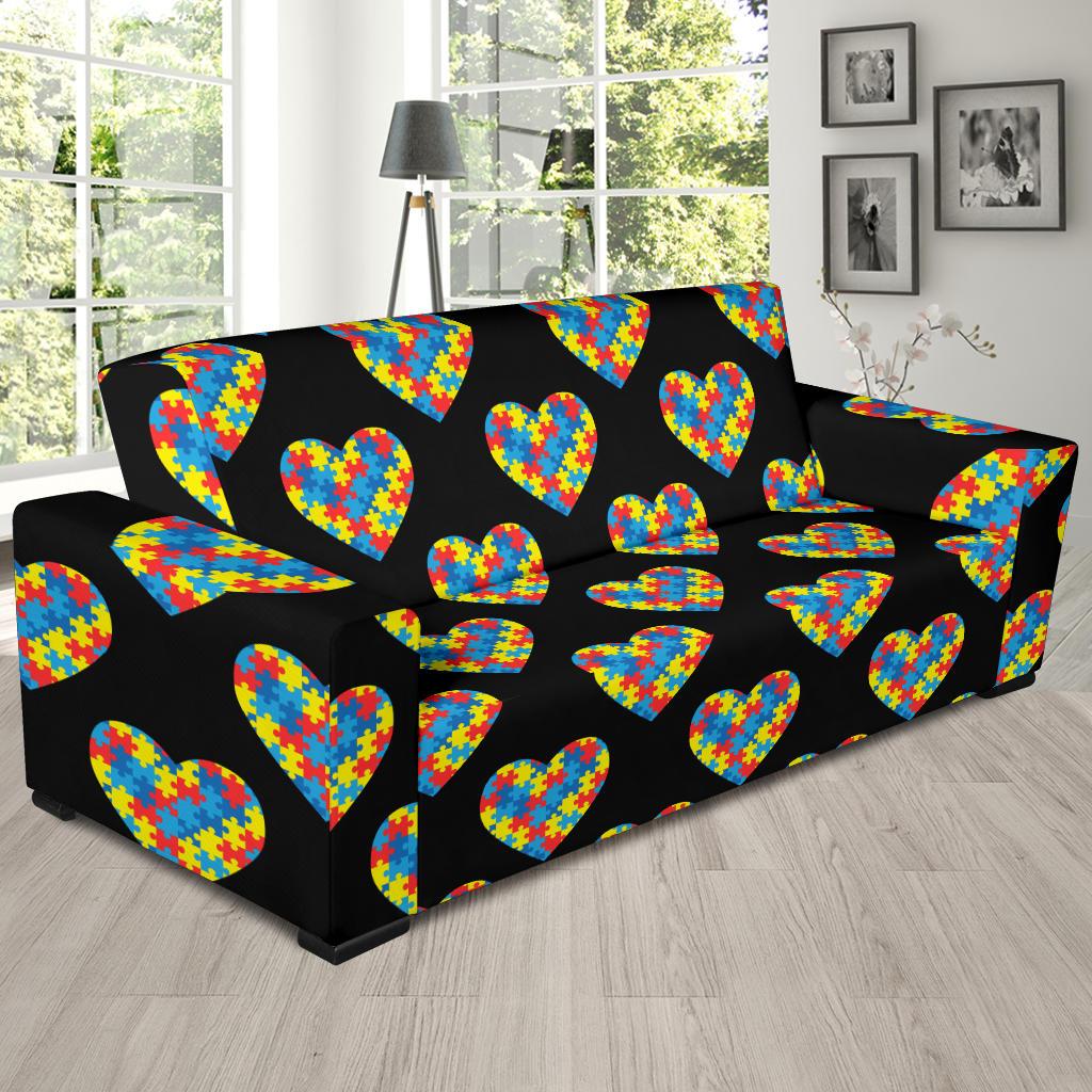 Autism Awareness Heart Design Print Sofa Slipcover-JTAMIGO.COM