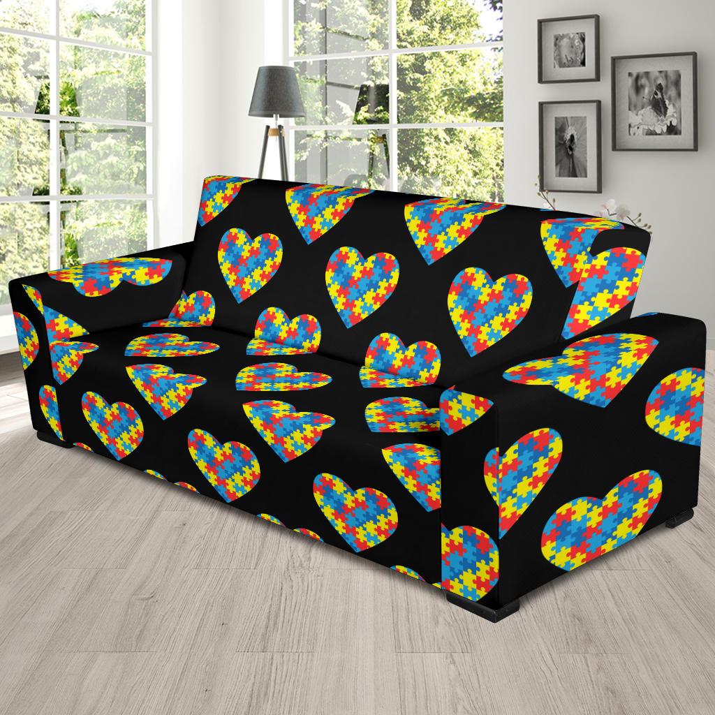 Autism Awareness Heart Design Print Sofa Slipcover-JTAMIGO.COM