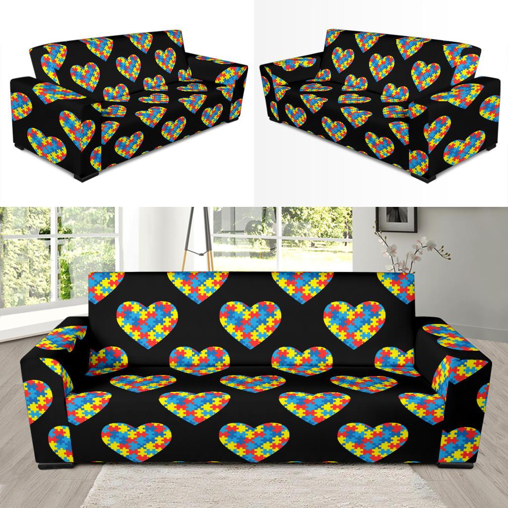 Autism Awareness Heart Design Print Sofa Slipcover-JTAMIGO.COM