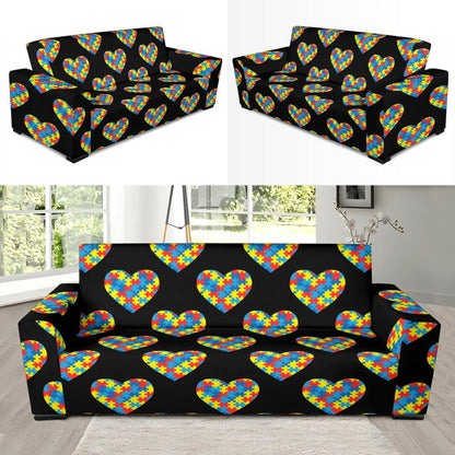Autism Awareness Heart Design Print Sofa Slipcover-JTAMIGO.COM