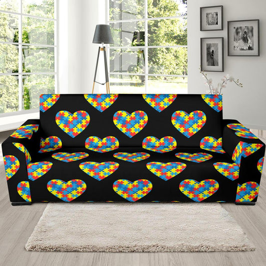 Autism Awareness Heart Design Print Sofa Slipcover-JTAMIGO.COM