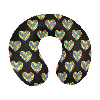 Autism Awareness Heart Design Print U-Shaped Travel Neck Pillow-JTAMIGO.COM