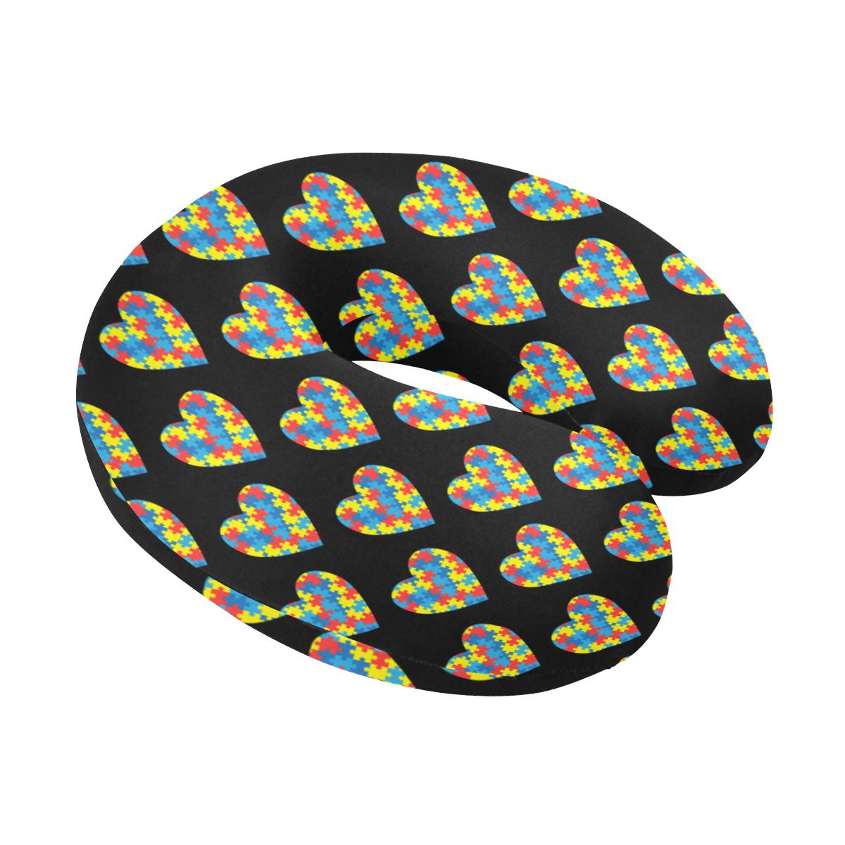 Autism Awareness Heart Design Print U-Shaped Travel Neck Pillow-JTAMIGO.COM