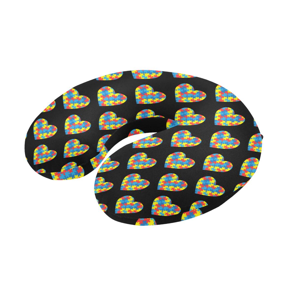 Autism Awareness Heart Design Print U-Shaped Travel Neck Pillow-JTAMIGO.COM