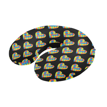 Autism Awareness Heart Design Print U-Shaped Travel Neck Pillow-JTAMIGO.COM