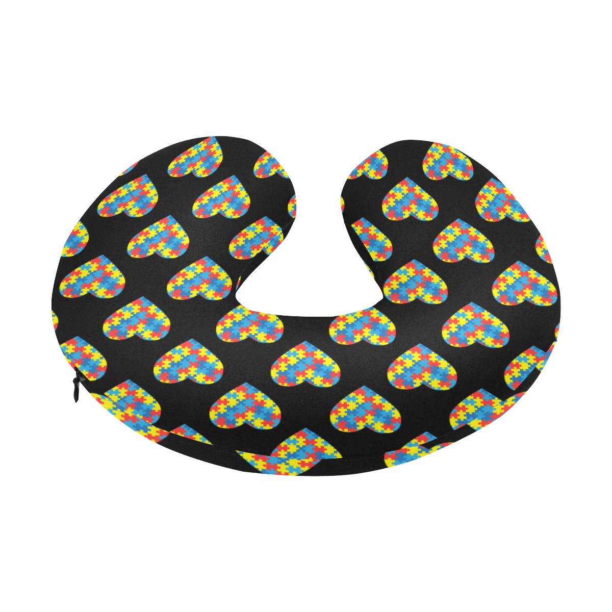 Autism Awareness Heart Design Print U-Shaped Travel Neck Pillow-JTAMIGO.COM