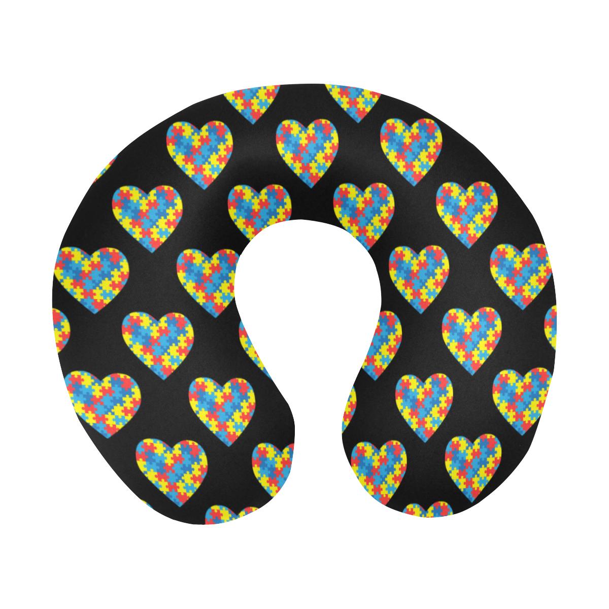 Autism Awareness Heart Design Print U-Shaped Travel Neck Pillow-JTAMIGO.COM