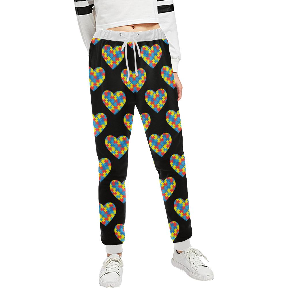 Autism Awareness Heart Design Print Unisex Casual Sweatpants (Model L11)-JTAMIGO.COM