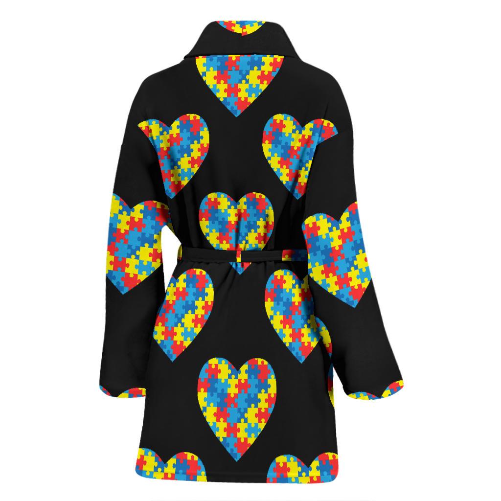 Autism Awareness Heart Design Print Women Bath Robe-JTAMIGO.COM