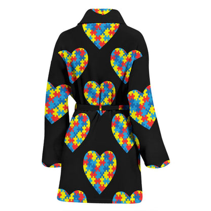 Autism Awareness Heart Design Print Women Bath Robe-JTAMIGO.COM