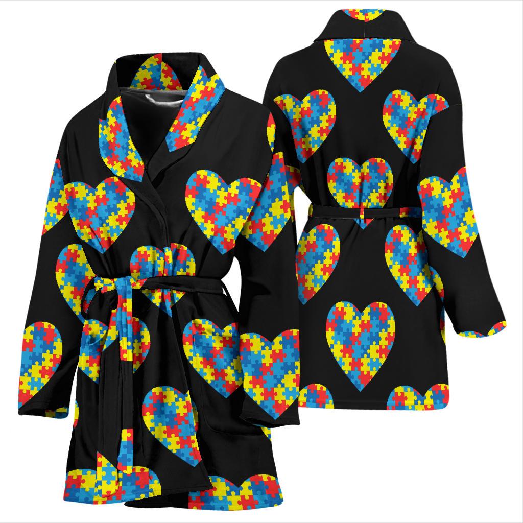 Autism Awareness Heart Design Print Women Bath Robe-JTAMIGO.COM