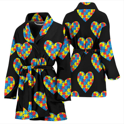 Autism Awareness Heart Design Print Women Bath Robe-JTAMIGO.COM