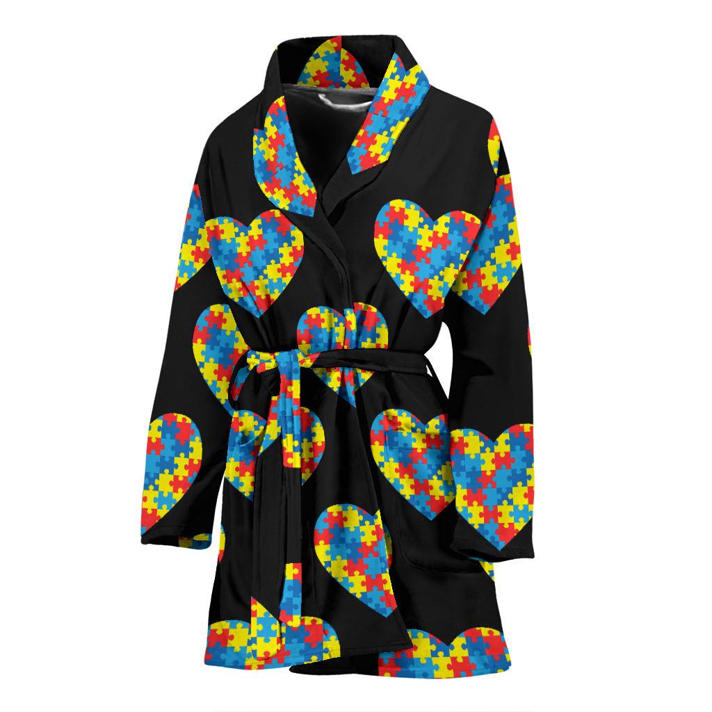 Autism Awareness Heart Design Print Women Bath Robe-JTAMIGO.COM