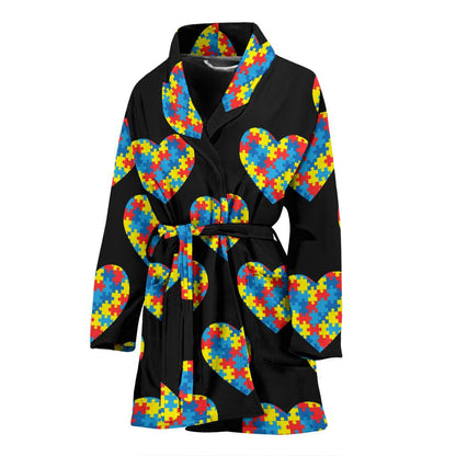 Autism Awareness Heart Design Print Women Bath Robe-JTAMIGO.COM