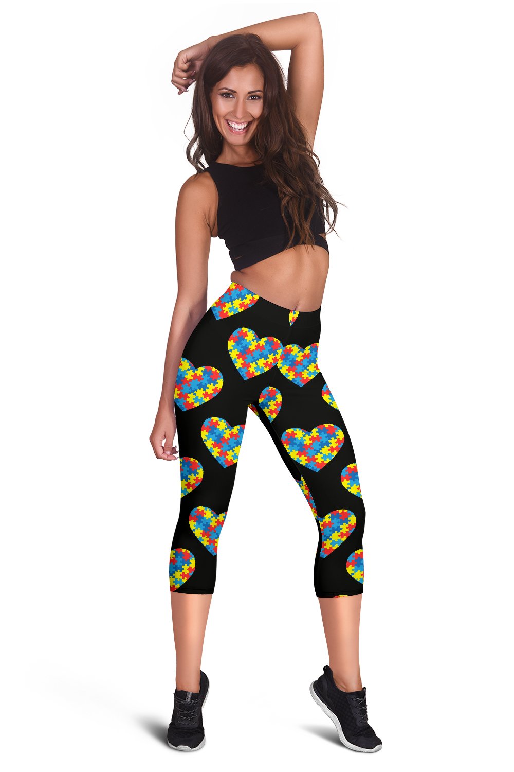 Autism Awareness Heart Design Print Women Capris