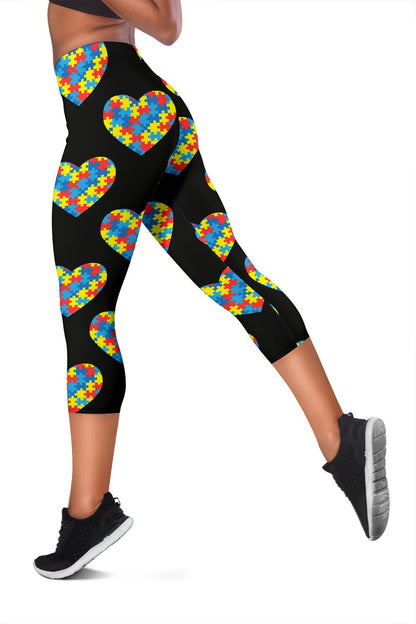 Autism Awareness Heart Design Print Women Capris