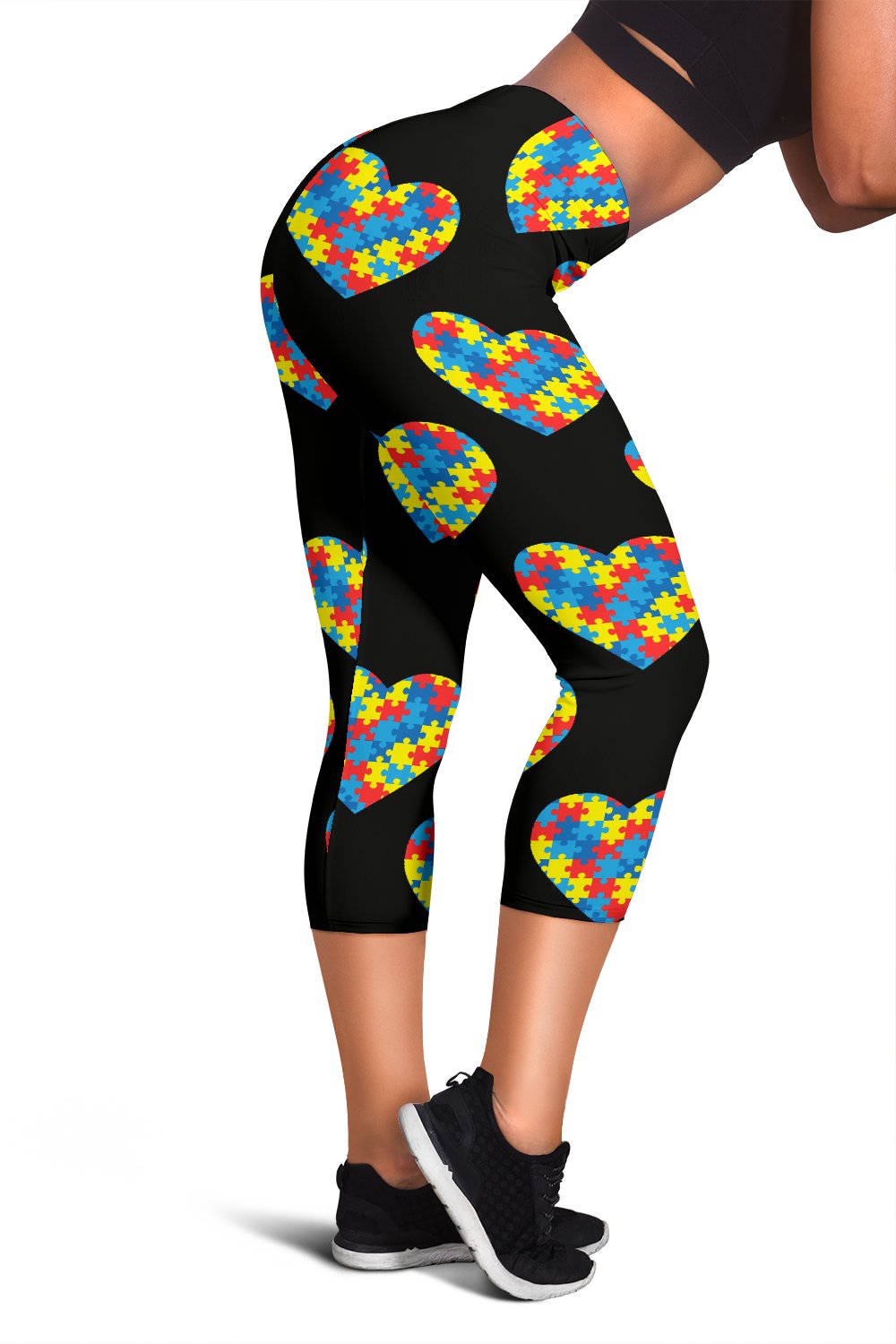 Autism Awareness Heart Design Print Women Capris